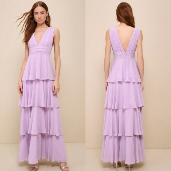 Lulus Amazing Evening Lavender Tiered Maxi Dress L Wedding Party Prom Spring - Picture 1 of 10